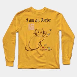 Cute Artist Cat Long Sleeve T-Shirt